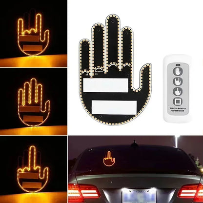 Middle Gesture with Remote Funny Finger Car Light Road Rage Signs Hand Lamp Sticker Glow Panel for Car Window