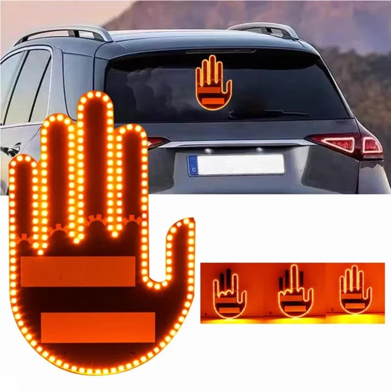 Middle Gesture with Remote Funny Finger Car Light Road Rage Signs Hand Lamp Sticker Glow Panel for Car Window